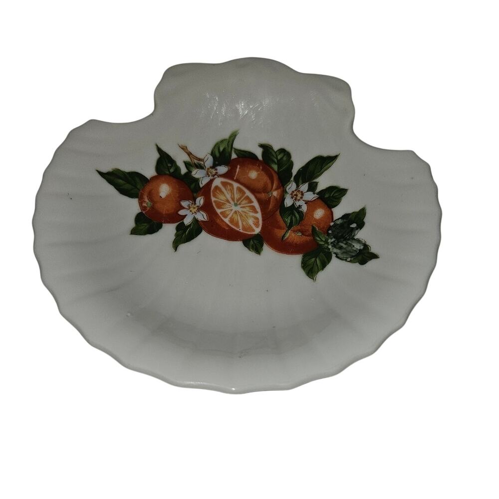 Vintage Genuine Porcelain Leaf Bowl Orange Citrus Fruit Floral Decor